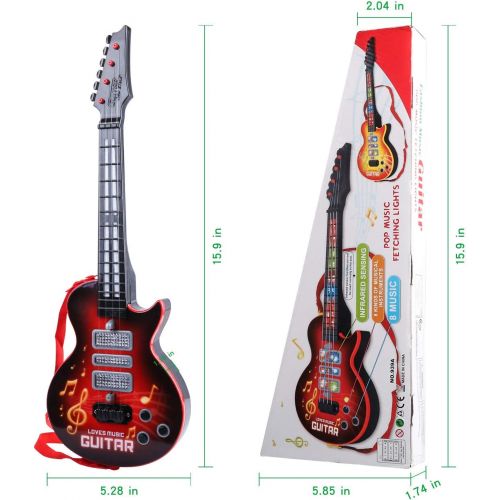  [아마존베스트]M SANMERSEN Electronic Toy Guitar 4 Strings Kids Play Guitar Music Guitar Toy with Colorful Lights Musical Instruments Educational Toy for Children Boys Girls