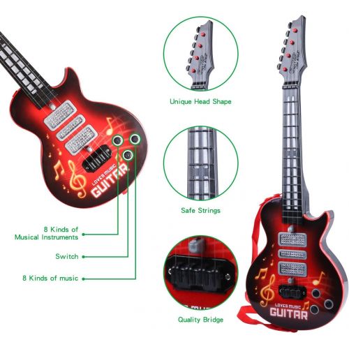  [아마존베스트]M SANMERSEN Electronic Toy Guitar 4 Strings Kids Play Guitar Music Guitar Toy with Colorful Lights Musical Instruments Educational Toy for Children Boys Girls