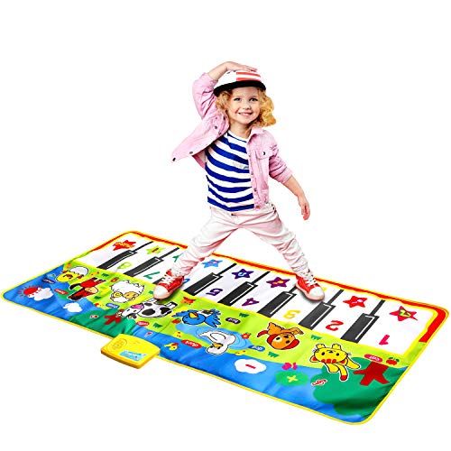  [아마존베스트]M SANMERSEN Music Mat for Kids, Kids Piano Mat Touch Play Blanket Keyboard Playmat 53 x 23 Musical Mats with Animal Sounds Educational Dance Mat Musical Toys for Boys Girls Kids