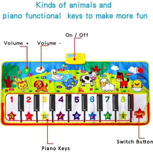  [아마존베스트]M SANMERSEN Music Mat for Kids, Kids Piano Mat Touch Play Blanket Keyboard Playmat 53 x 23 Musical Mats with Animal Sounds Educational Dance Mat Musical Toys for Boys Girls Kids