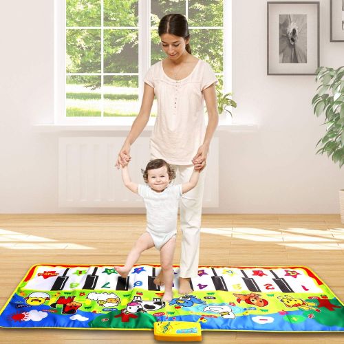  [아마존베스트]M SANMERSEN Music Mat for Kids, Kids Piano Mat Touch Play Blanket Keyboard Playmat 53 x 23 Musical Mats with Animal Sounds Educational Dance Mat Musical Toys for Boys Girls Kids