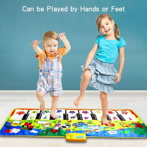  [아마존베스트]M SANMERSEN Music Mat for Kids, Kids Piano Mat Touch Play Blanket Keyboard Playmat 53 x 23 Musical Mats with Animal Sounds Educational Dance Mat Musical Toys for Boys Girls Kids