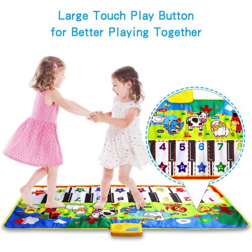  [아마존베스트]M SANMERSEN Music Mat for Kids, Kids Piano Mat Touch Play Blanket Keyboard Playmat 53 x 23 Musical Mats with Animal Sounds Educational Dance Mat Musical Toys for Boys Girls Kids