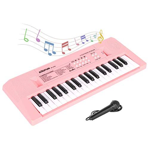  [아마존베스트]M SANMERSEN Piano Keyboard with Microphone, Portable Music Piano for Girls Electronic Keyboards Toy with 16 Demos/ 4 Drums / Rhythms 37 Keys Musical Pianos Toys for Kids