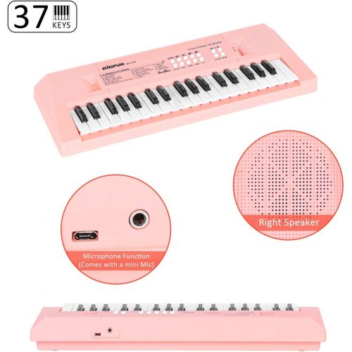  [아마존베스트]M SANMERSEN Piano Keyboard with Microphone, Portable Music Piano for Girls Electronic Keyboards Toy with 16 Demos/ 4 Drums / Rhythms 37 Keys Musical Pianos Toys for Kids
