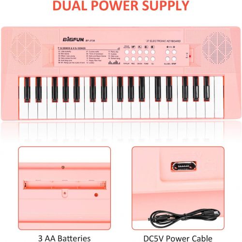  [아마존베스트]M SANMERSEN Piano Keyboard with Microphone, Portable Music Piano for Girls Electronic Keyboards Toy with 16 Demos/ 4 Drums / Rhythms 37 Keys Musical Pianos Toys for Kids