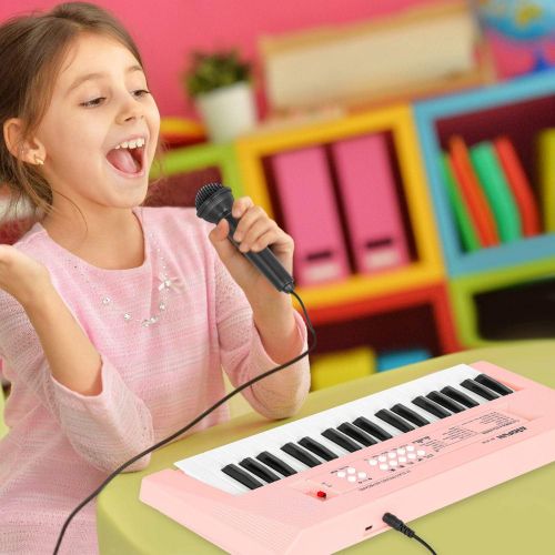  [아마존베스트]M SANMERSEN Piano Keyboard with Microphone, Portable Music Piano for Girls Electronic Keyboards Toy with 16 Demos/ 4 Drums / Rhythms 37 Keys Musical Pianos Toys for Kids