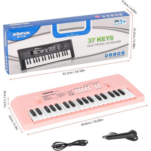  [아마존베스트]M SANMERSEN Piano Keyboard with Microphone, Portable Music Piano for Girls Electronic Keyboards Toy with 16 Demos/ 4 Drums / Rhythms 37 Keys Musical Pianos Toys for Kids