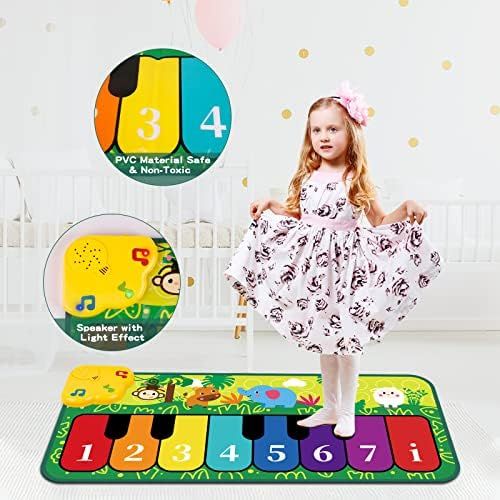  [아마존베스트]M SANMERSEN Music Mat for Kids, Keyboard Play Mat Musical Dance Mat with 5 Animal Sounds Touch Play Mat for Kids Boys Girls