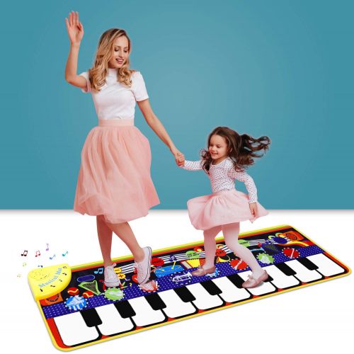  [아마존베스트]M SANMERSEN Piano Mat for Kids, Kids Keyboard Play Mats with 8 Instrument Sounds/ 10 Demos/ Record & Playback /Adjustable Volume Electronic Music Mat Touch Play Mat Toys for Boys G