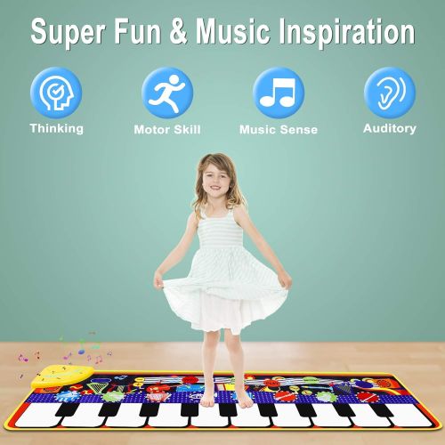  [아마존베스트]M SANMERSEN Piano Mat for Kids, Kids Keyboard Play Mats with 8 Instrument Sounds/ 10 Demos/ Record & Playback /Adjustable Volume Electronic Music Mat Touch Play Mat Toys for Boys G