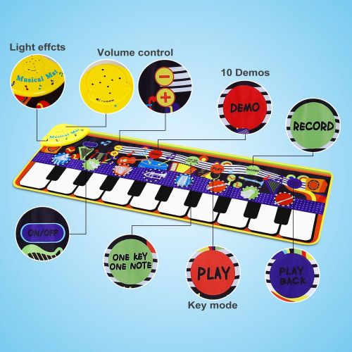  [아마존베스트]M SANMERSEN Piano Mat for Kids, Kids Keyboard Play Mats with 8 Instrument Sounds/ 10 Demos/ Record & Playback /Adjustable Volume Electronic Music Mat Touch Play Mat Toys for Boys G