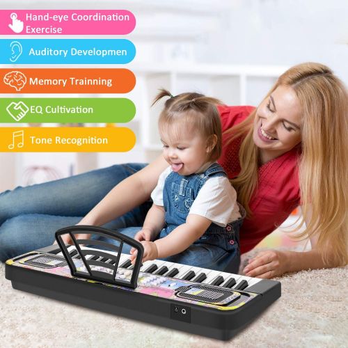  [아마존베스트]M SANMERSEN Piano Keyboard for Kids, Piano for Kids Music Keyboards 37 Keys Electronic Pianos with Music Book Bracket Musical Toys for Beginners 3-8 Years Old Girls Boys