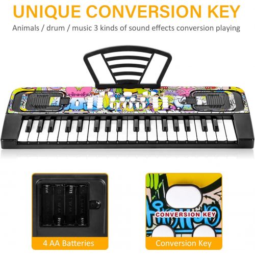  [아마존베스트]M SANMERSEN Piano Keyboard for Kids, Piano for Kids Music Keyboards 37 Keys Electronic Pianos with Music Book Bracket Musical Toys for Beginners 3-8 Years Old Girls Boys