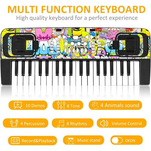  [아마존베스트]M SANMERSEN Piano Keyboard for Kids, Piano for Kids Music Keyboards 37 Keys Electronic Pianos with Music Book Bracket Musical Toys for Beginners 3-8 Years Old Girls Boys