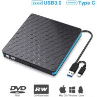 [아마존 핫딜] [아마존핫딜]External DVD Drive, M WAY USB 3.0 Type C CD Drive, Dual Port DVD-RW Player, Portable Optical Burner Writer Rewriter, High Speed Data Transfer for Laptop Notebook Desktop PC MAC OS