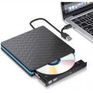 [아마존베스트]External DVD Drive, M WAY USB 3.0 Type C CD Drive, Dual Port DVD Player, Portable Optical Burner Writer Rewriter, High Speed Data Transfer for Laptop Notebook Desktop PC MAC OS Win