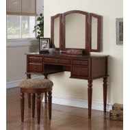 M Z S Tri Folding Mirror White Wood Vanity Set Make up Table Dresser W/stool 5 Drawers (Cherry)