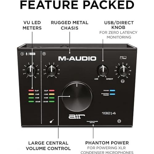  M-Audio AIR 192x4 USB C Audio Interface for Recording, Podcasting, Streaming with Studio Quality Sound, 1 XLR in and Music Production Software