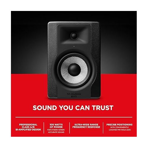  M-Audio BX5 - 5 inch Studio Monitor Speaker for Music Production & Mixing with Acoustic Space Control, 100W 2 Way Active Speaker, Single,Black