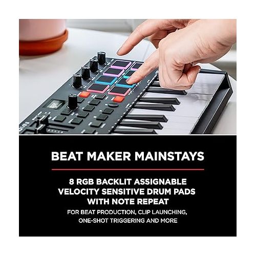  M-Audio Oxygen Pro Mini - 32 Key USB MIDI Keyboard Controller With Beat Pads, MIDI assignable Knobs, Buttons & Faders and Software Suite Included