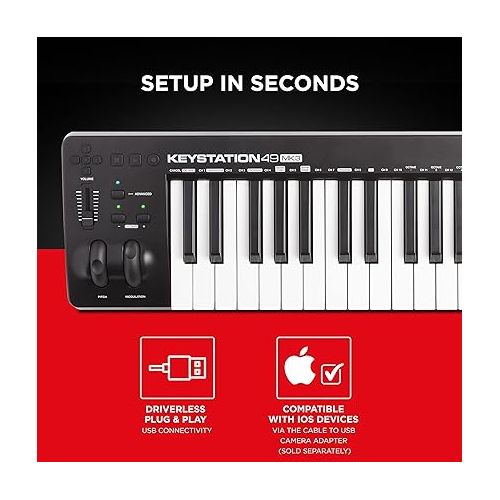 M-Audio Keystation 49 MK3 - Synth Action 49 Key USB MIDI Keyboard Controller with Assignable Controls, Pitch and Mod Wheels, and Software Included