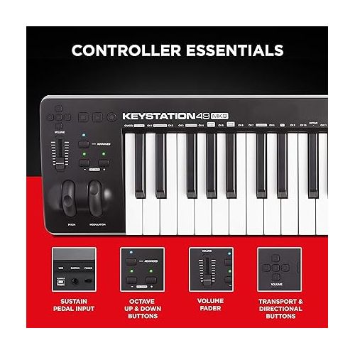  M-Audio Keystation 49 MK3 & RockJam Xfinity Heavy-Duty, Double-X, Pre-Assembled, Infinitely Adjustable Piano Keyboard Stand with Locking Straps