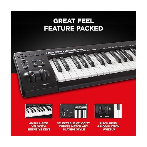  M-Audio Keystation 49 MK3 & RockJam Xfinity Heavy-Duty, Double-X, Pre-Assembled, Infinitely Adjustable Piano Keyboard Stand with Locking Straps