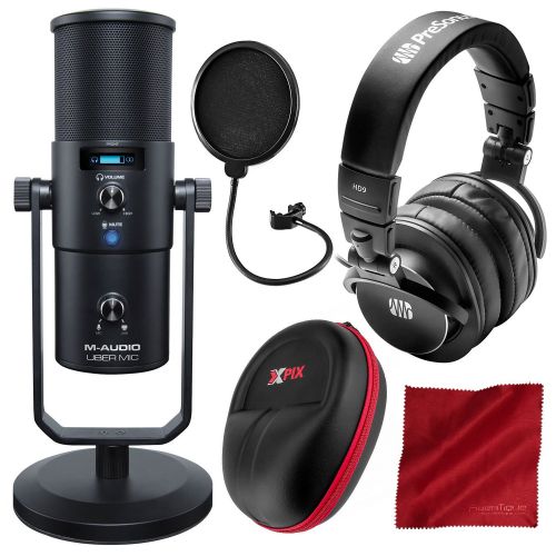  M-Audio Uber Mic USB Microphone with Headphone Output and PreSonus HD9 Headphones Deluxe Bundle