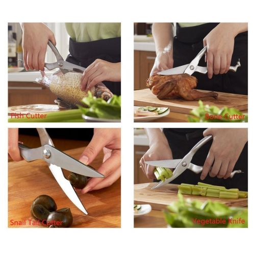  M-BLANC Kitchen Scissors,VECOO Heavy Duty Stainless Steel Spring Loaded Shears Sharp Blade Multipurpose Function Poultry Shears Safety Clip- Rust Free- Comfortable Handle for Poultry,Fish,