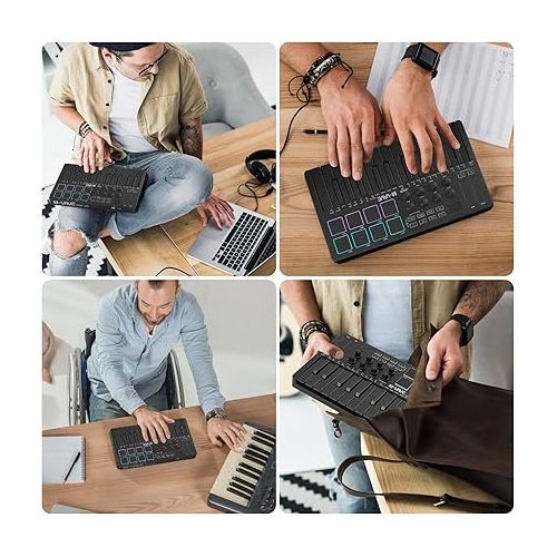  M-WAVE 25 Key USB MIDI Keyboard Controller With 8 Backlit Drum Pads, Bluetooth Semi Weighted Professional dynamic keybed 8 Knobs and Music Production,Software Included (Black)