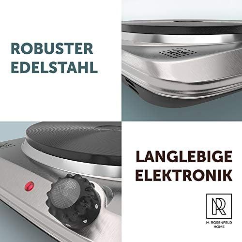  [아마존베스트]M. ROSENFELD Premium Electric Single Hob 1500 W  Stainless Steel Electric Hob with Large Hob + Extra Long 150 cm Cable Solid Electric Hob Single for Office, Travel and Home