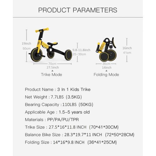  [아마존베스트]M.A.D. for Everything 3 in 1 Toddler Bike Kids Tricycle Children Balance Bicycle Push Bike Pedal Trike Training Removable Pedals Lightweight Portable Foldable 2-4 Year Old No Assembly 3-in-1 - by M.A.D.