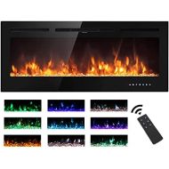 M.C.Haus Electric Fireplace, Touch Screen, Glass Plate, Colourful Flame, Insert, Wall Mounted, Heater, Remote Control with Crystal and Log Set, 900/1800 W (102 cm, Black)