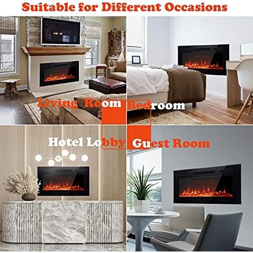  M.C.Haus Ultra Thin Electric Fireplace, Low Noise, 12 Different Flames, Recessed Wall Mounted, Free Standing, Glass Touch Screen and Remote Control, with Crystal and Log, 30 Inch