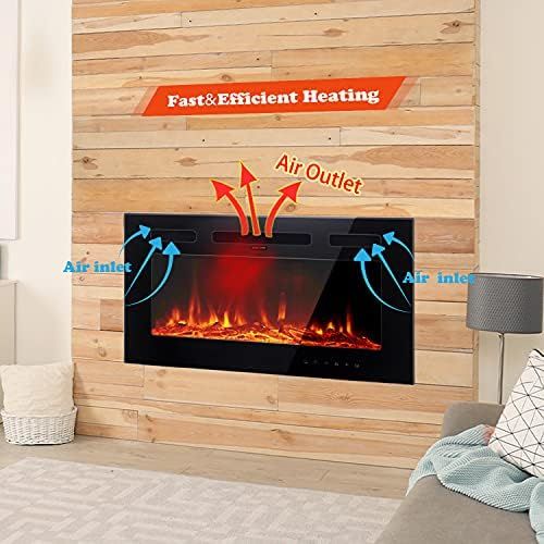  M.C.Haus Ultra Thin Electric Fireplace, Low Noise, 12 Different Flames, Recessed Wall Mounted, Free Standing, Glass Touch Screen and Remote Control, with Crystal and Log, 30 Inch