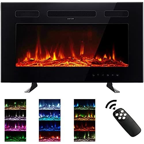  M.C.Haus Ultra Thin Electric Fireplace, Low Noise, 12 Different Flames, Recessed Wall Mounted, Free Standing, Glass Touch Screen and Remote Control, with Crystal and Log, 30 Inch