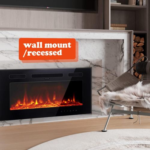  M.C.Haus Ultra Thin Electric Fireplace, Low Noise, 12 Different Flames, Recessed Wall Mounted, Free Standing, Glass Touch Screen and Remote Control, with Crystal and Log, 30 Inch