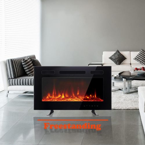  M.C.Haus Ultra Thin Electric Fireplace, Low Noise, 12 Different Flames, Recessed Wall Mounted, Free Standing, Glass Touch Screen and Remote Control, with Crystal and Log, 30 Inch