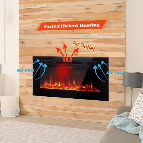  M.C.Haus Ultra Thin Electric Fireplace, Low Noise, 12 Different Flames, Recessed Wall Mounted, Free Standing, Glass Touch Screen and Remote Control, with Crystal and Log, 30 Inch