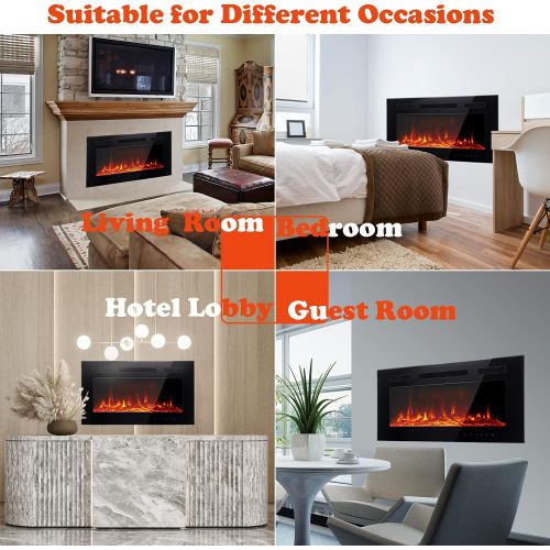  M.C.Haus Ultra Thin Electric Fireplace, Low Noise, 12 Different Flames, Recessed Wall Mounted, Free Standing, Glass Touch Screen and Remote Control, with Crystal and Log, 30 Inch