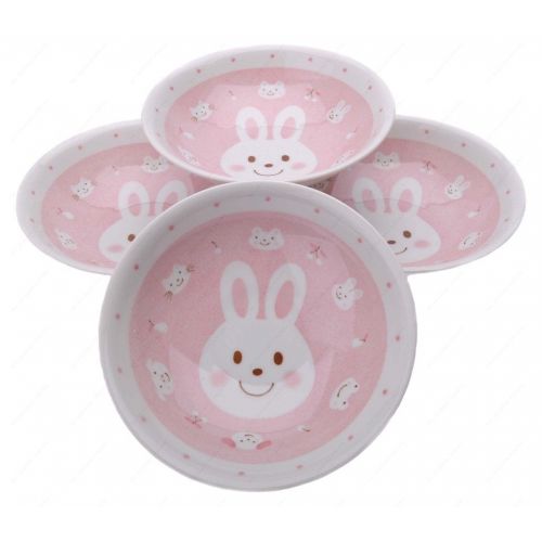  M.V. Trading MV0314APK Japanese Round Deep Soup Plate with Rabbit Design, 6½-Inch, PInk, Set of 4