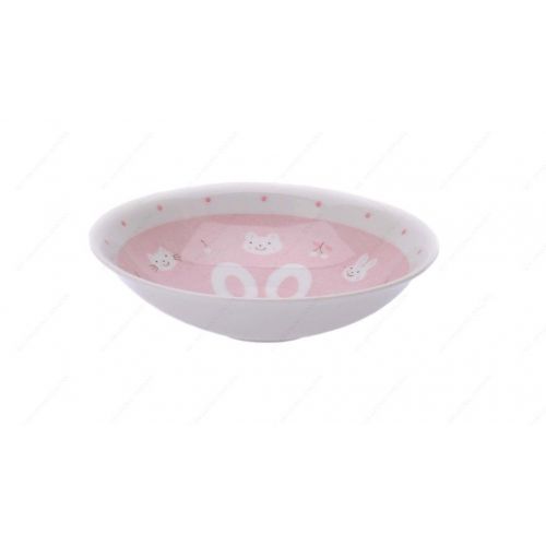  M.V. Trading MV0314APK Japanese Round Deep Soup Plate with Rabbit Design, 6½-Inch, PInk, Set of 4