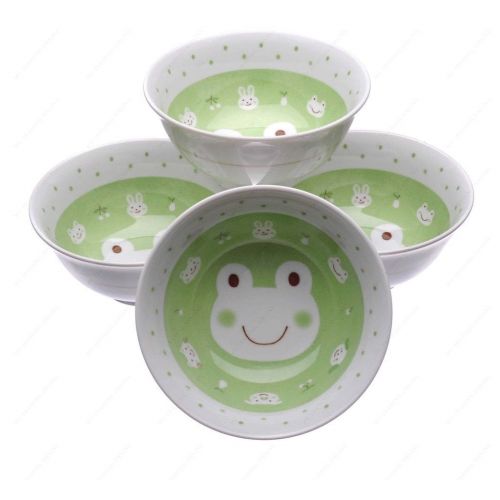  M.V. Trading MV0314A2GR Japanese Soup Rice Bowl with Frog Design, 5¾-Inch, Green, 16-Ounce, Set of 4