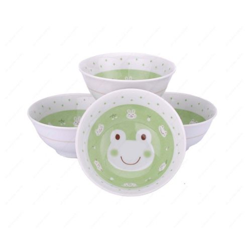  M.V. Trading MV0314A2GR Japanese Soup Rice Bowl with Frog Design, 5¾-Inch, Green, 16-Ounce, Set of 4