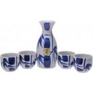 [아마존베스트]M.V. Trading Kafuh MSE70WBV Japanese Porcelain Sake Set with Blue Bamboo, Bottle: 4.50 (H) x 3.00(W) | Cups: 1.50 (H) x 2 (W)