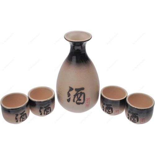  [아마존베스트]M.V. Trading NS2018 Porcelain Sake Setwith Calligraphy Designed, 13 Ounces Bottle / 2 Ounces Cups