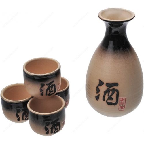  [아마존베스트]M.V. Trading NS2018 Porcelain Sake Setwith Calligraphy Designed, 13 Ounces Bottle / 2 Ounces Cups