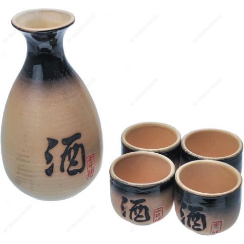  [아마존베스트]M.V. Trading NS2018 Porcelain Sake Setwith Calligraphy Designed, 13 Ounces Bottle / 2 Ounces Cups