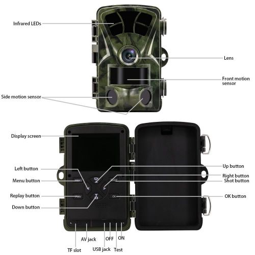  M3M Hunting Tracking Camera 1080P 16MP with Infrared Night Vision 2.4 Inch Color Screen 0.2 Seconds Camera Speed Applicable to Wildlife Surveillance Camouflage